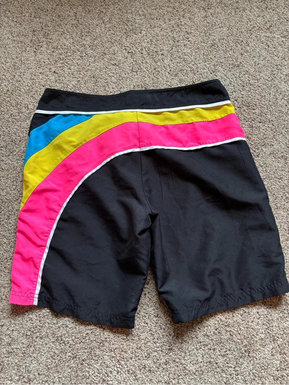 OP Men's Black Board Shorts with Pink, Yellow & Blue Accents